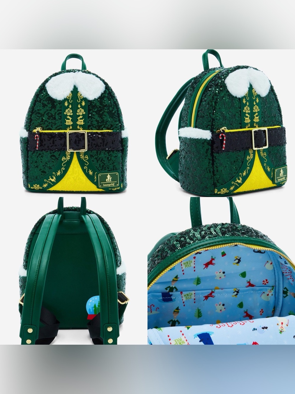 NWOT Loungefly Elf Buddy the Elf Sequin Figural Mini Backpack